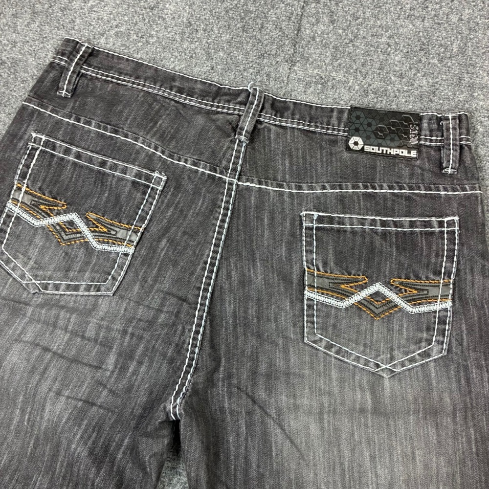 Southpole Mens 42 Denim Shorts Gray White Contrast Stitch Baggy Y2K Streetwear